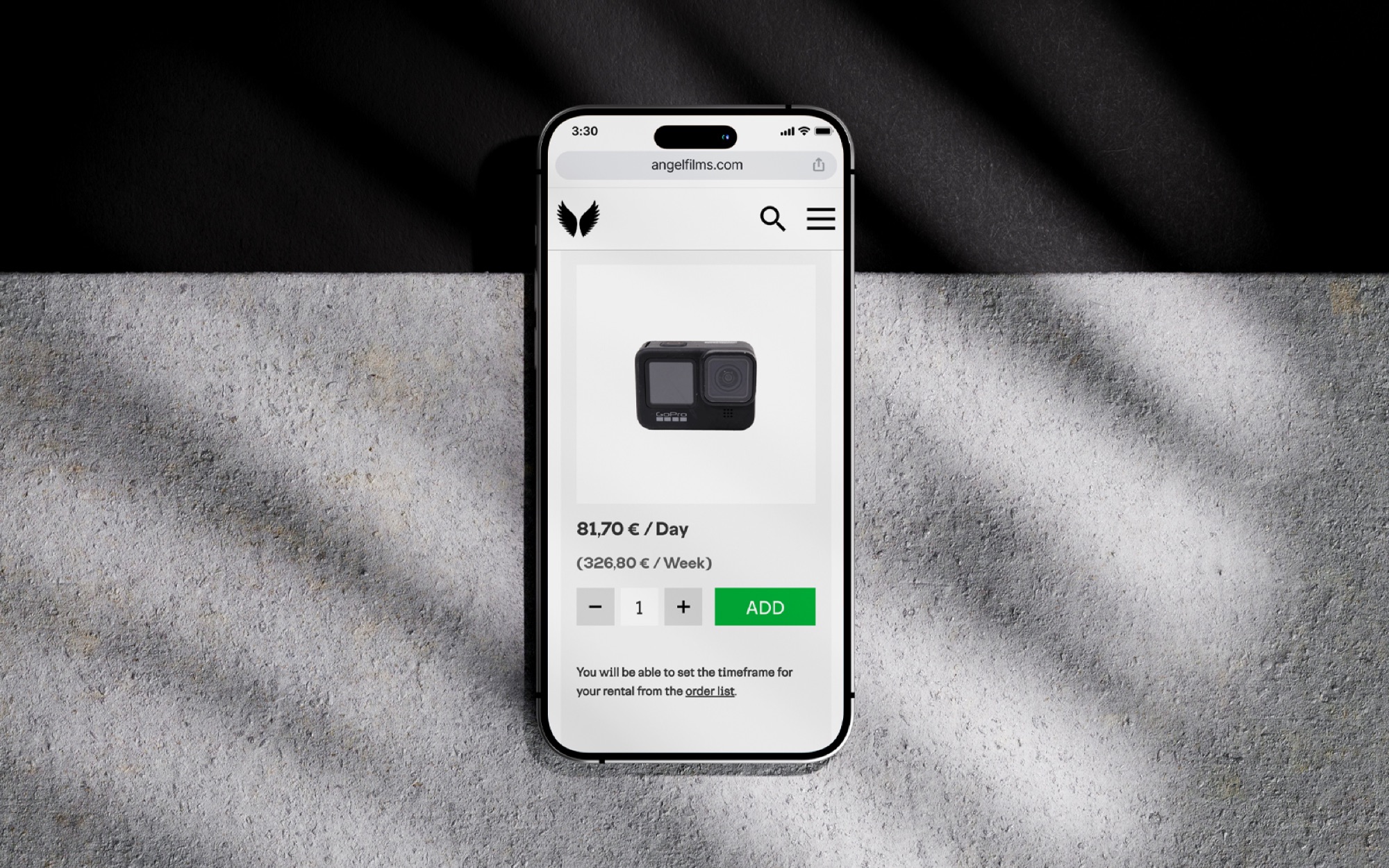 Angel Films mobile UI layout showing product listing