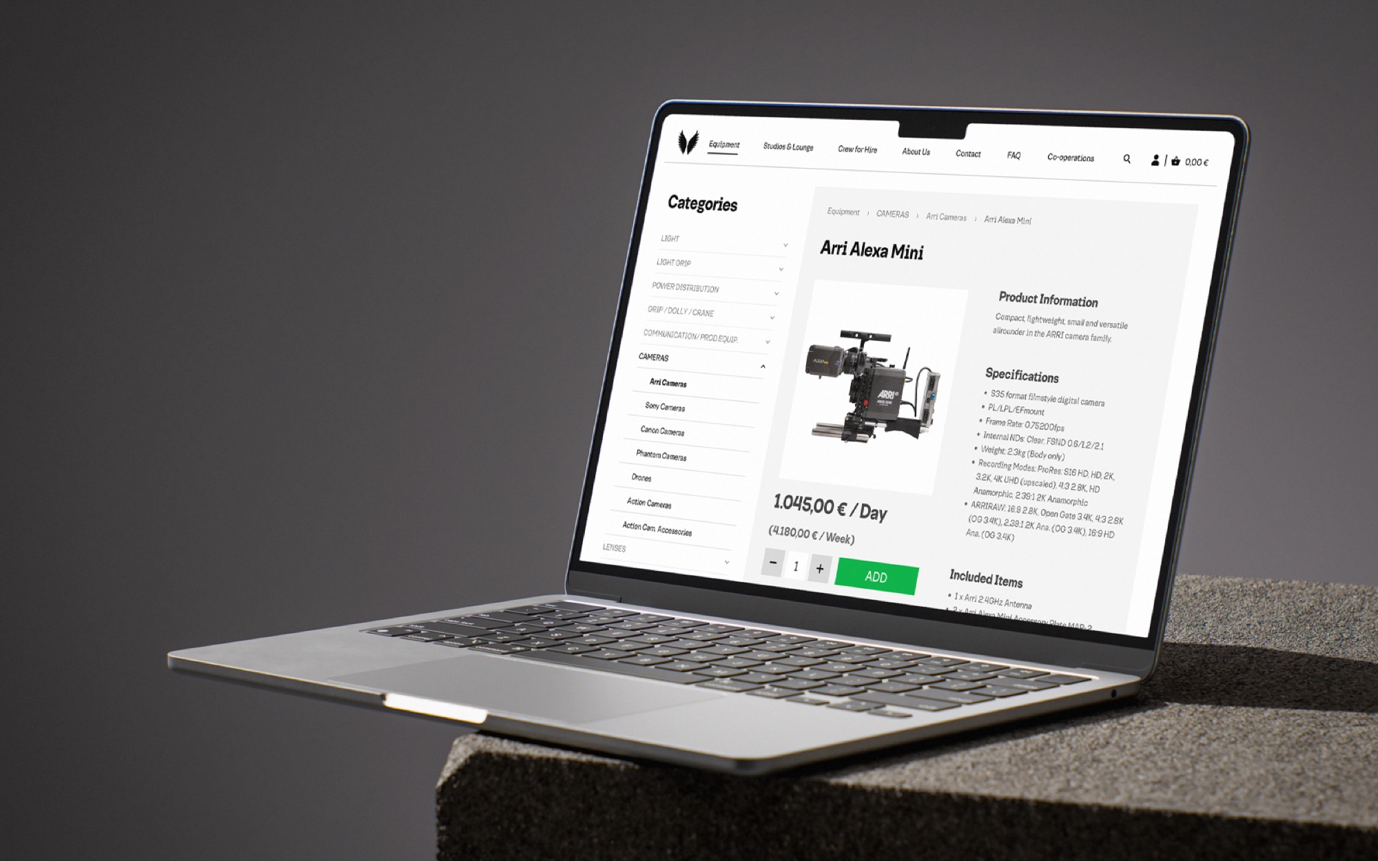 Angel Films laptop UI layout showing product page