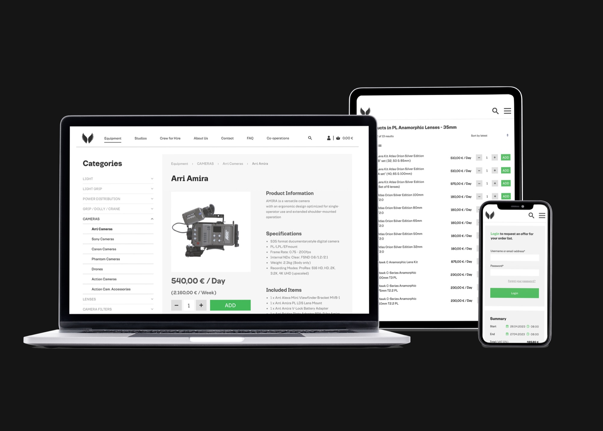Angel Films layouts on laptop, tablet and mobile devices