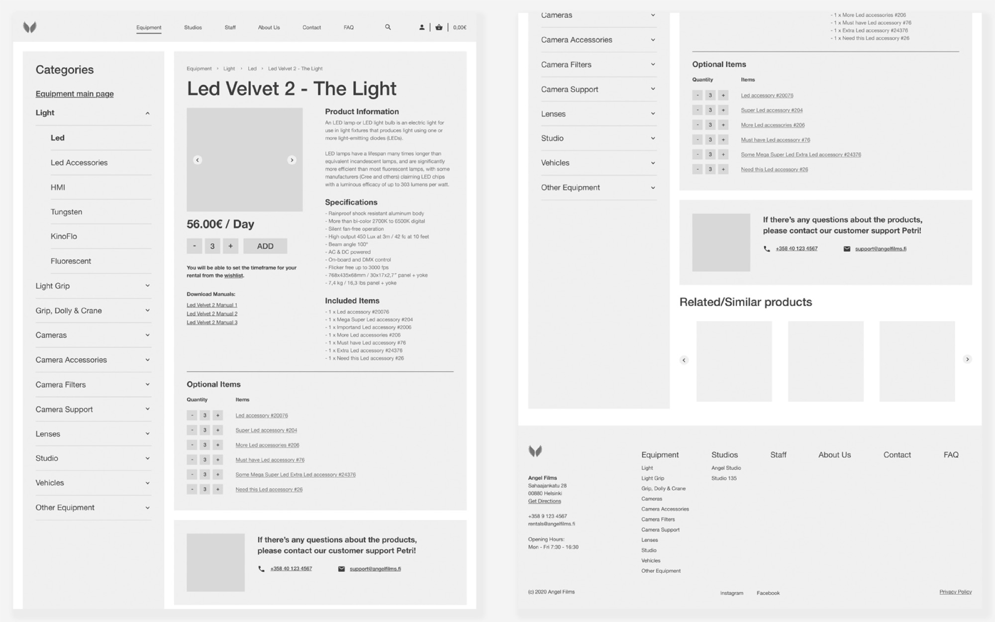 Angel Films wireframe showing category layout