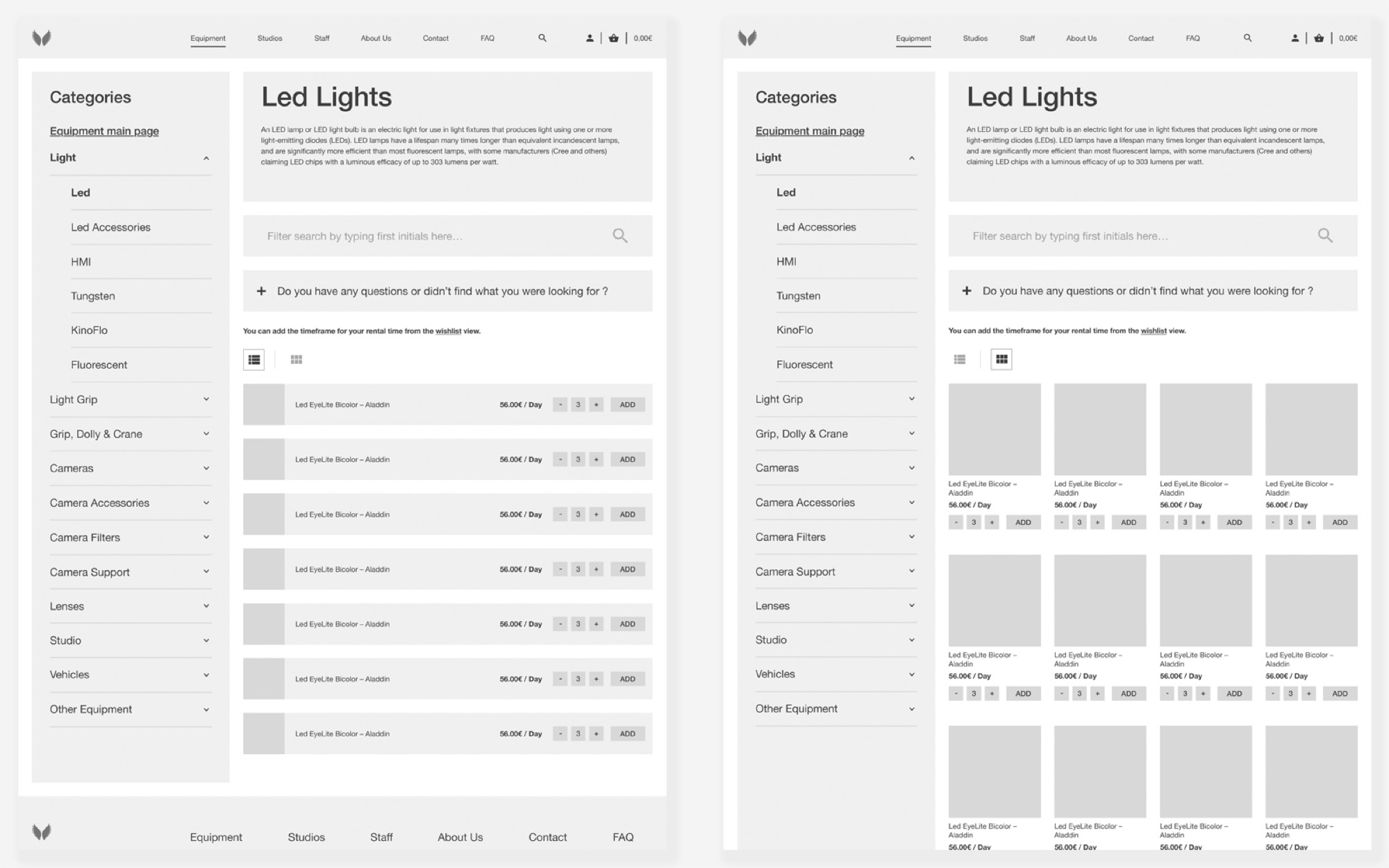Angel Films wireframe showing wishlist