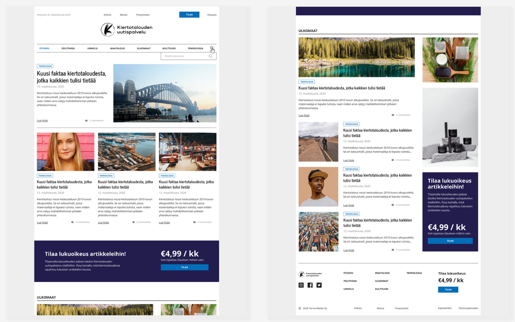 Circular economy news website homepage layout.