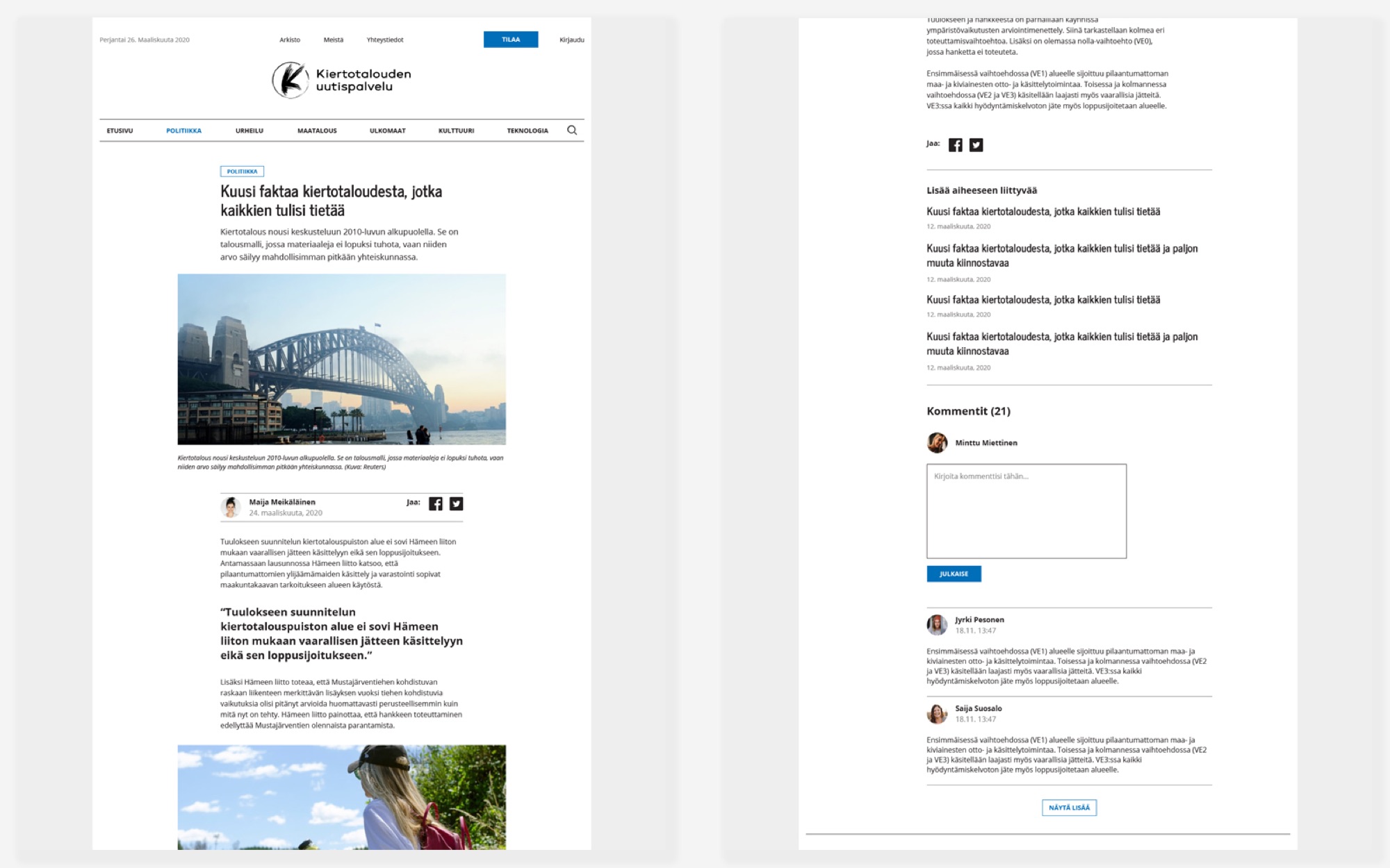 Article page with comments on the news site.