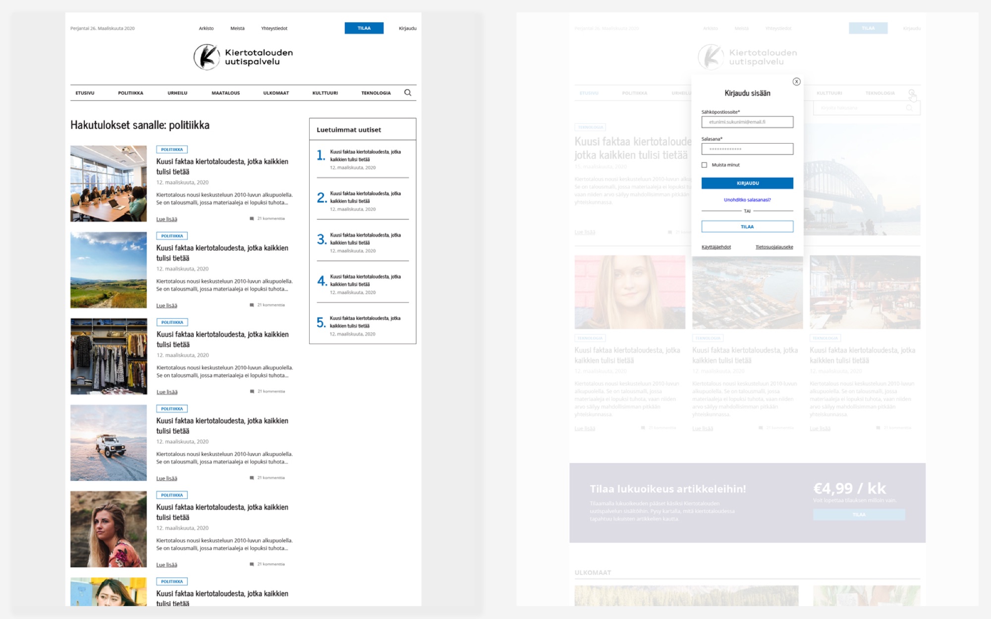 Search results page on the circular economy news site.