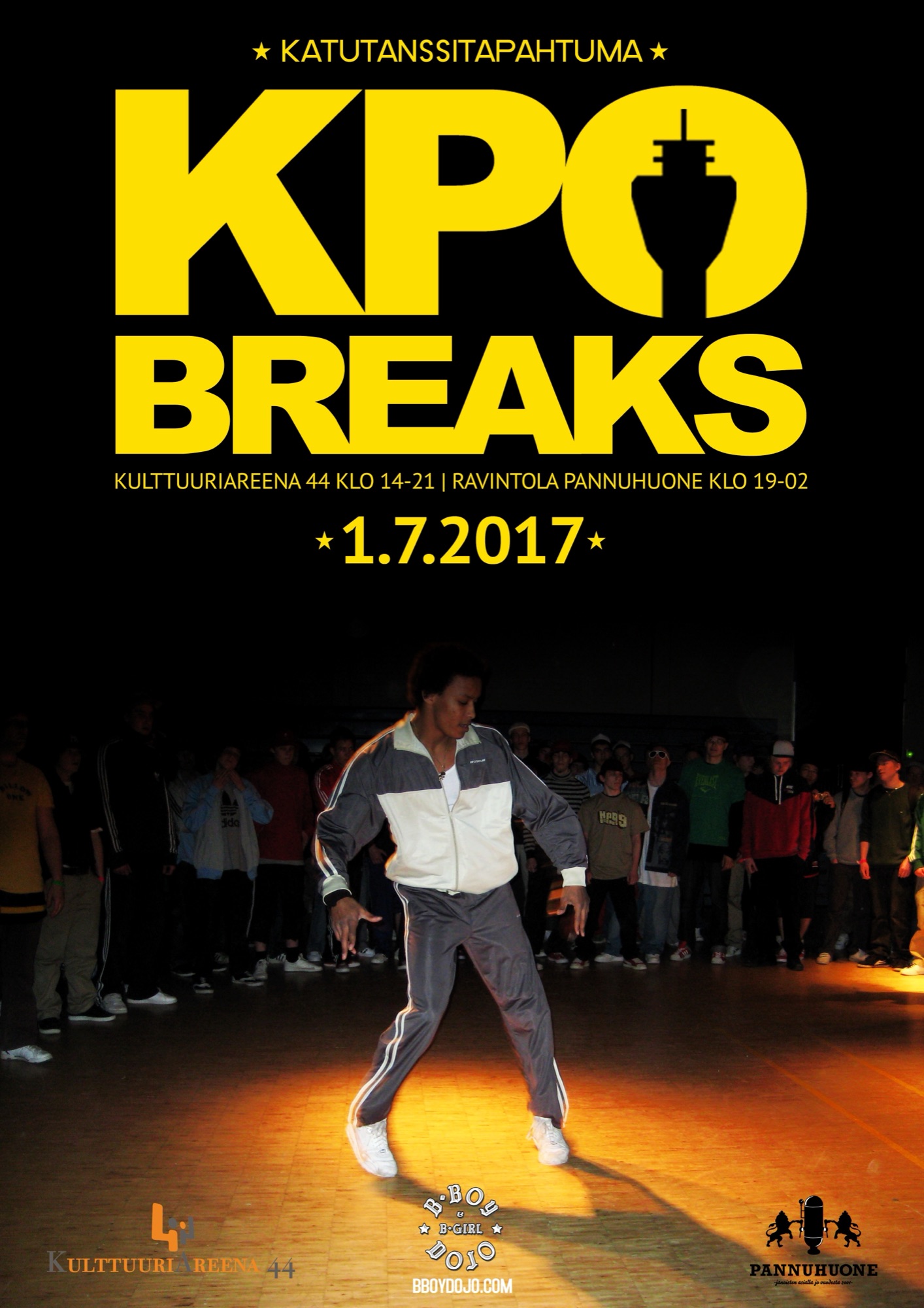 KPO Breaks event poster on a wall.